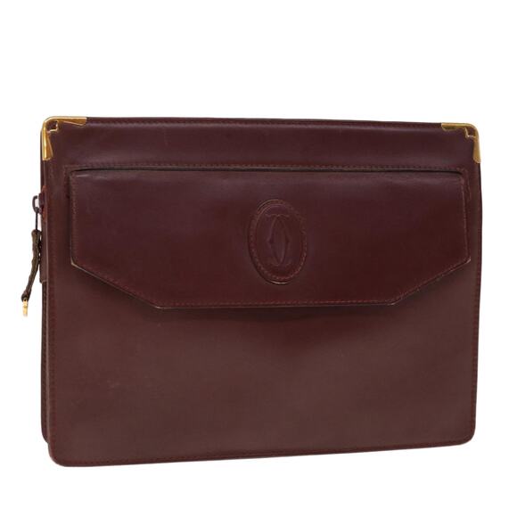 Cartier Clutch Bag Leather Wine Red